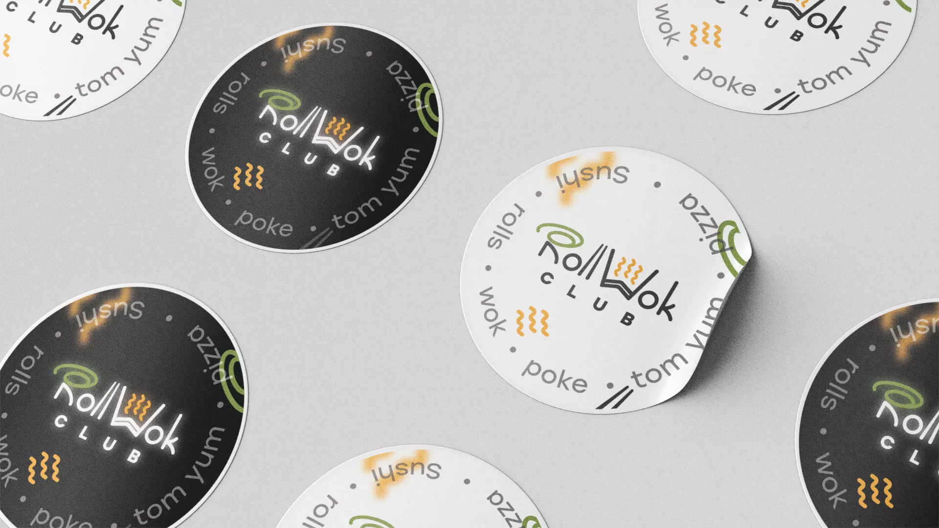 Разработка наклеек для суши-бара «Roll Wok Club» в Егорьевске