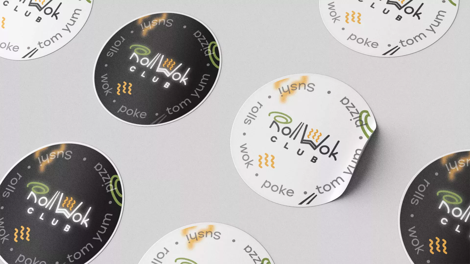 Разработка наклеек для суши-бара «Roll Wok Club» в Егорьевске